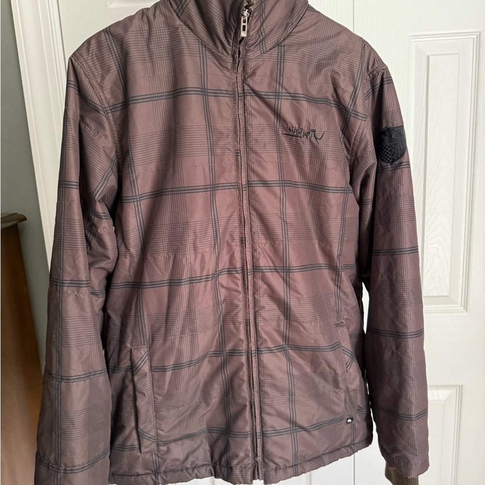 Quiksilver Men's Brown Checkered winter jacket. Snowboarding jacket.